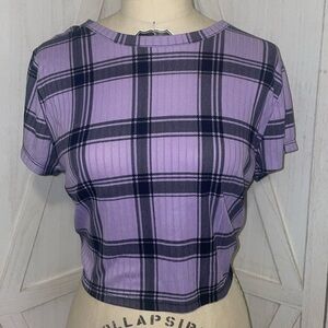 Black and purple backless plaid top